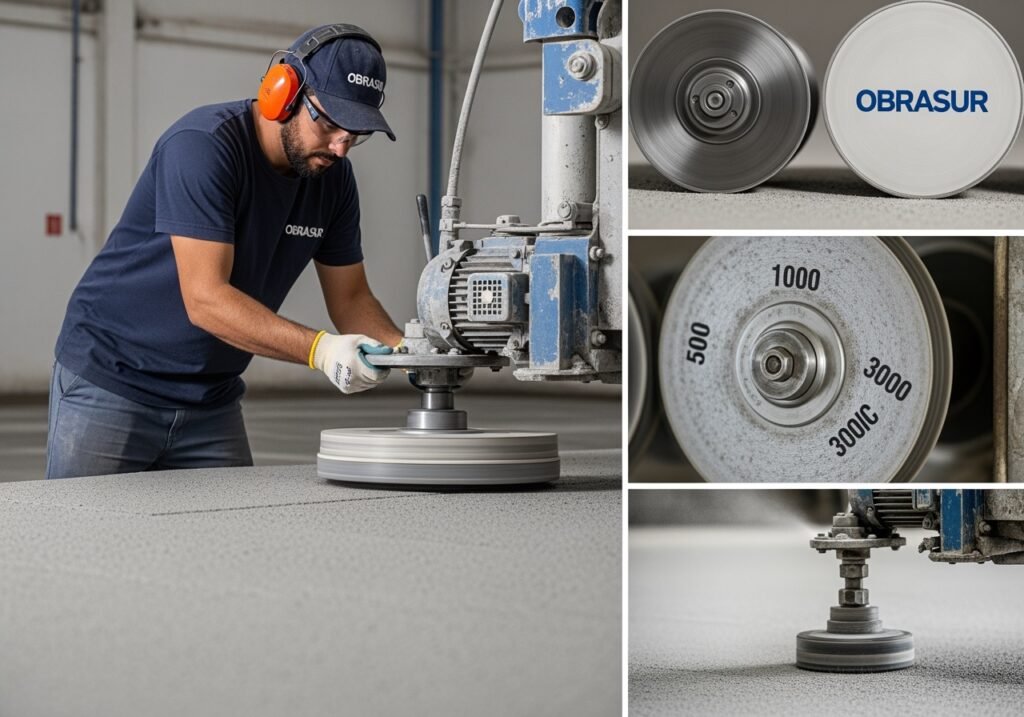 Pulido y abrillantado de suelos en Huelva con OBRASUR 5 Especialización en materiales mármol, terrazo y granito